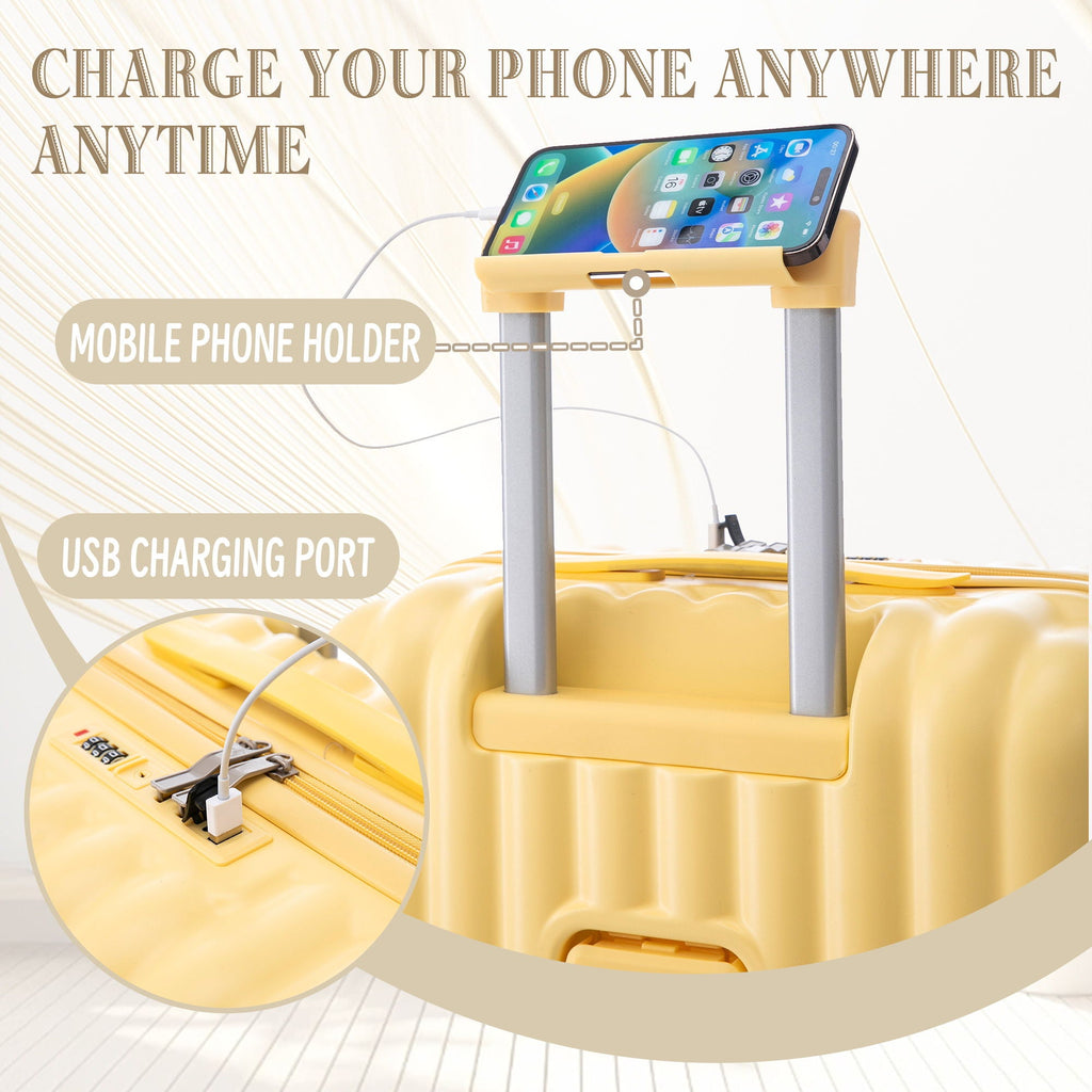 Spinner Wheel Luggage Set with USB Port and Holders - Pink, Black, Green