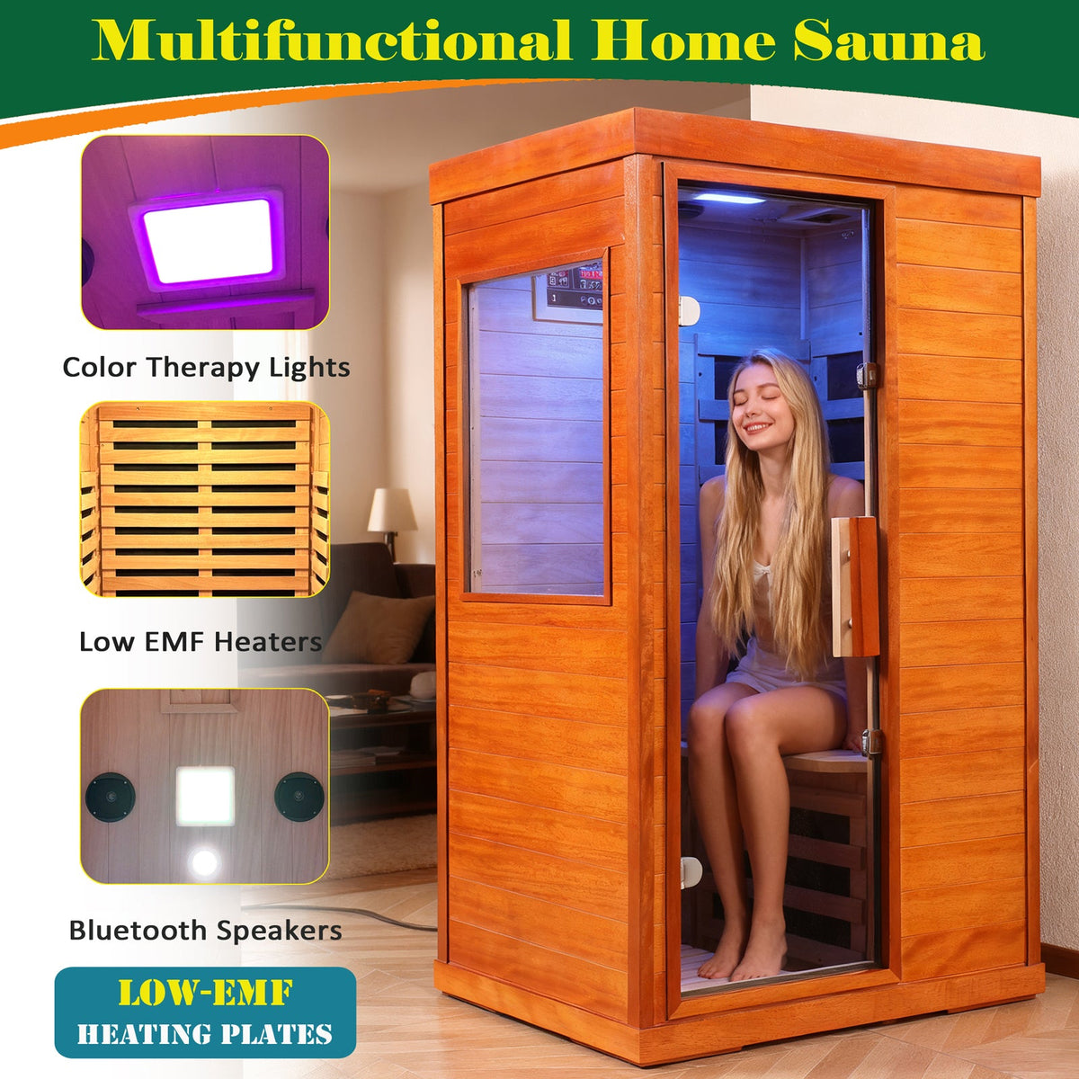Far Infrared Sauna Room with Low EMF Technology - Solid Wood