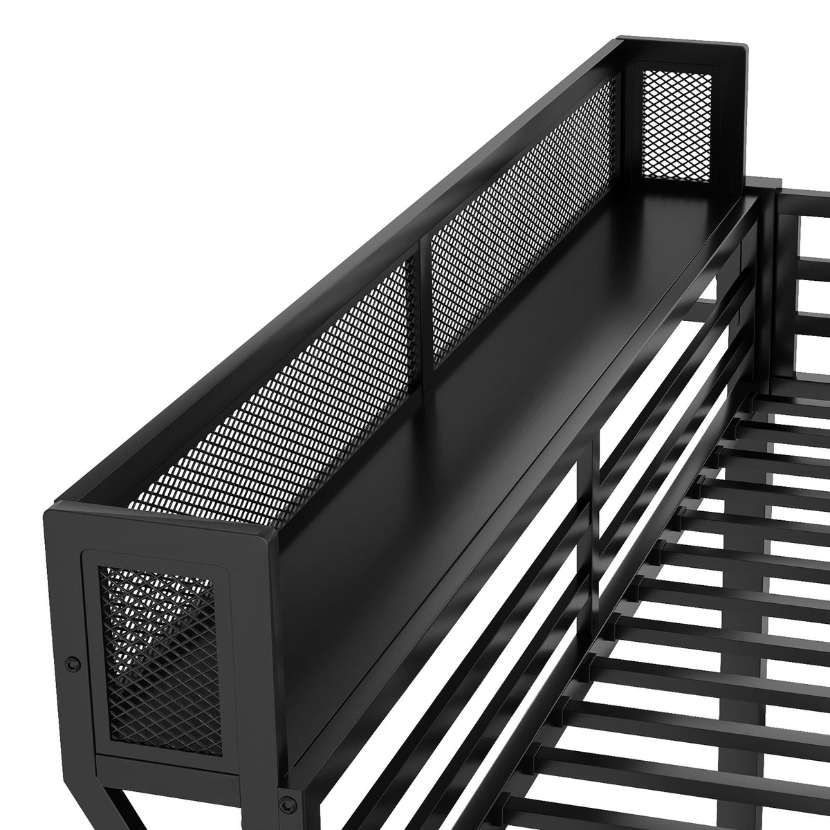 Queen Over Queen Bunk Bed with Storage Shelf and Ladder - Black