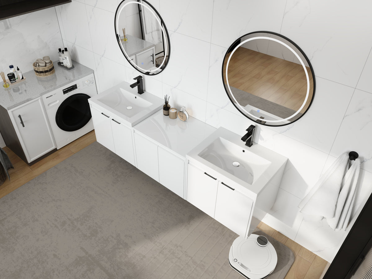 72-Inch Bathroom Vanity with Resin Sink and Soft Close Doors - Glossy White