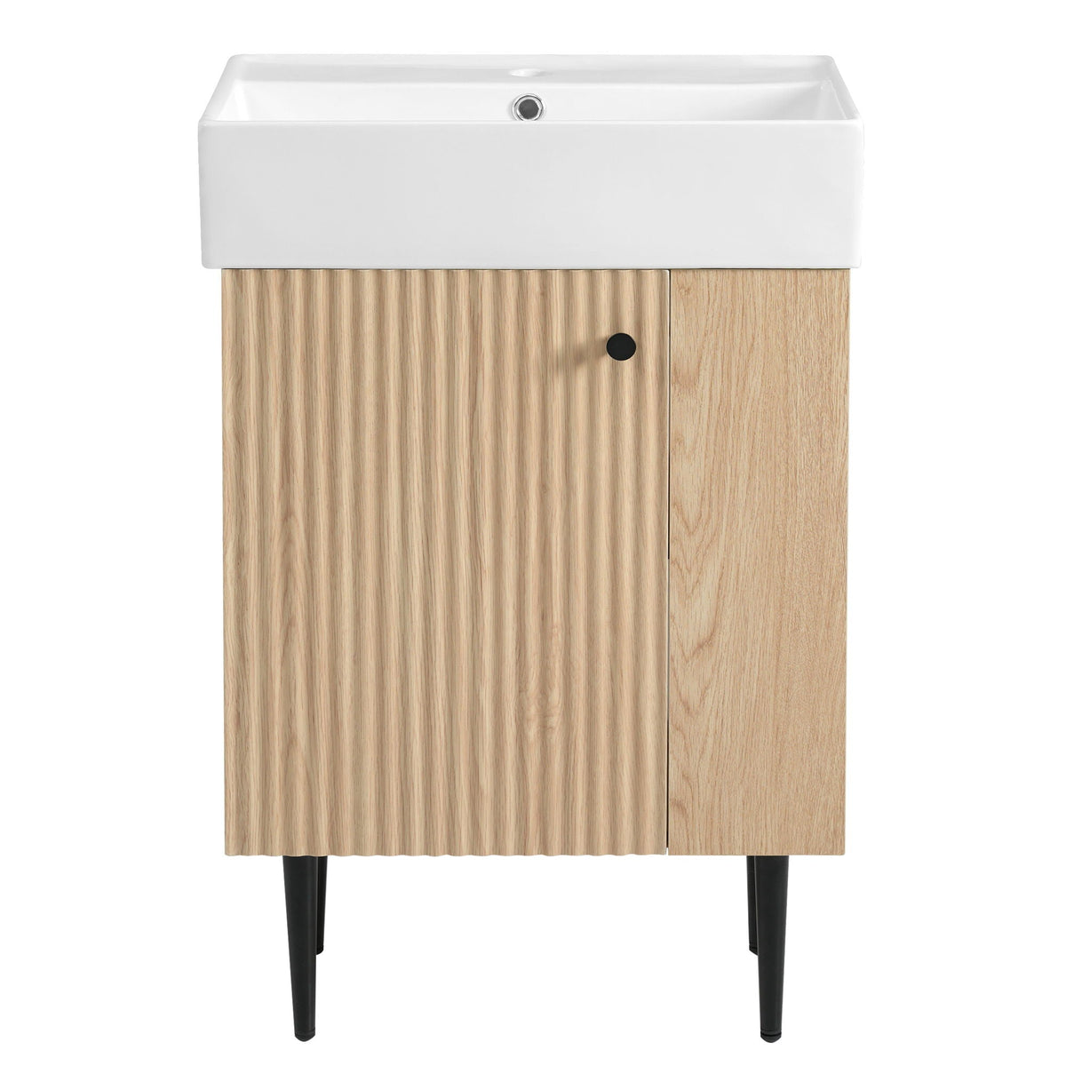 Bathroom Vanity with Single Ceramic Sink and Side Storage - Multiple Colors