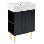 Bathroom Vanity with Single Ceramic Sink and Side Storage - Multiple Colors