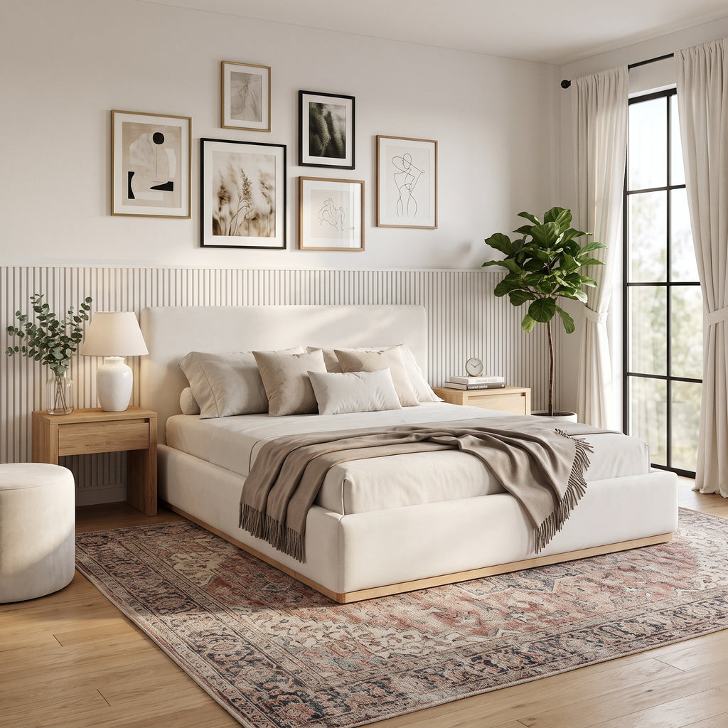 Elegant Upholstered Bed with Solid Wood Frame - Queen