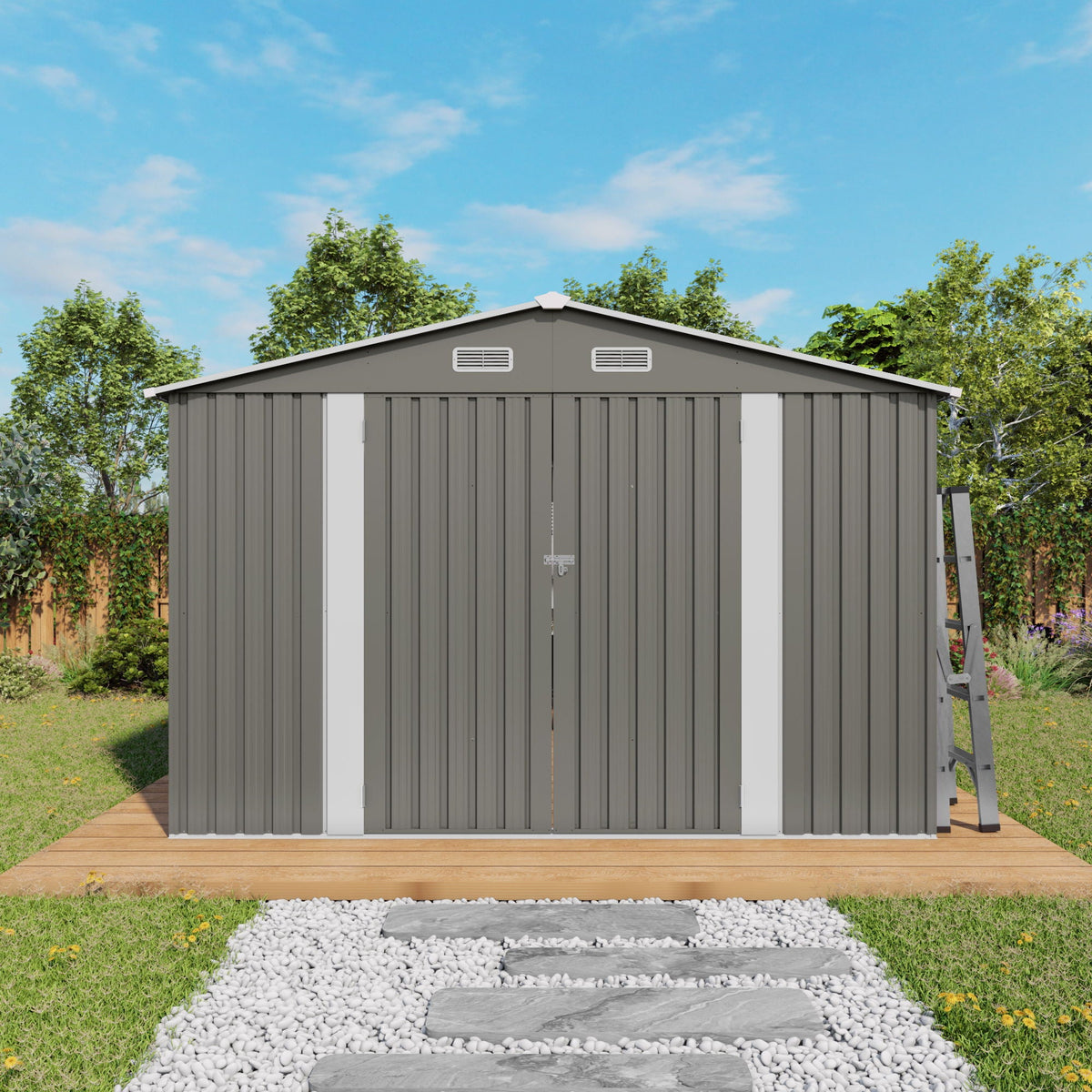 Outdoor Storage Shed with Lockable Doors - Dark Gray