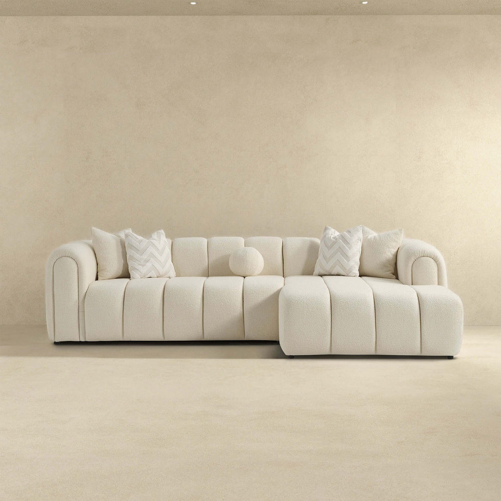 Modern Tufted Right Sectional Sofa with Toss Pillows - Ivory