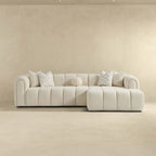 Modern Tufted Right Sectional Sofa with Toss Pillows - Ivory