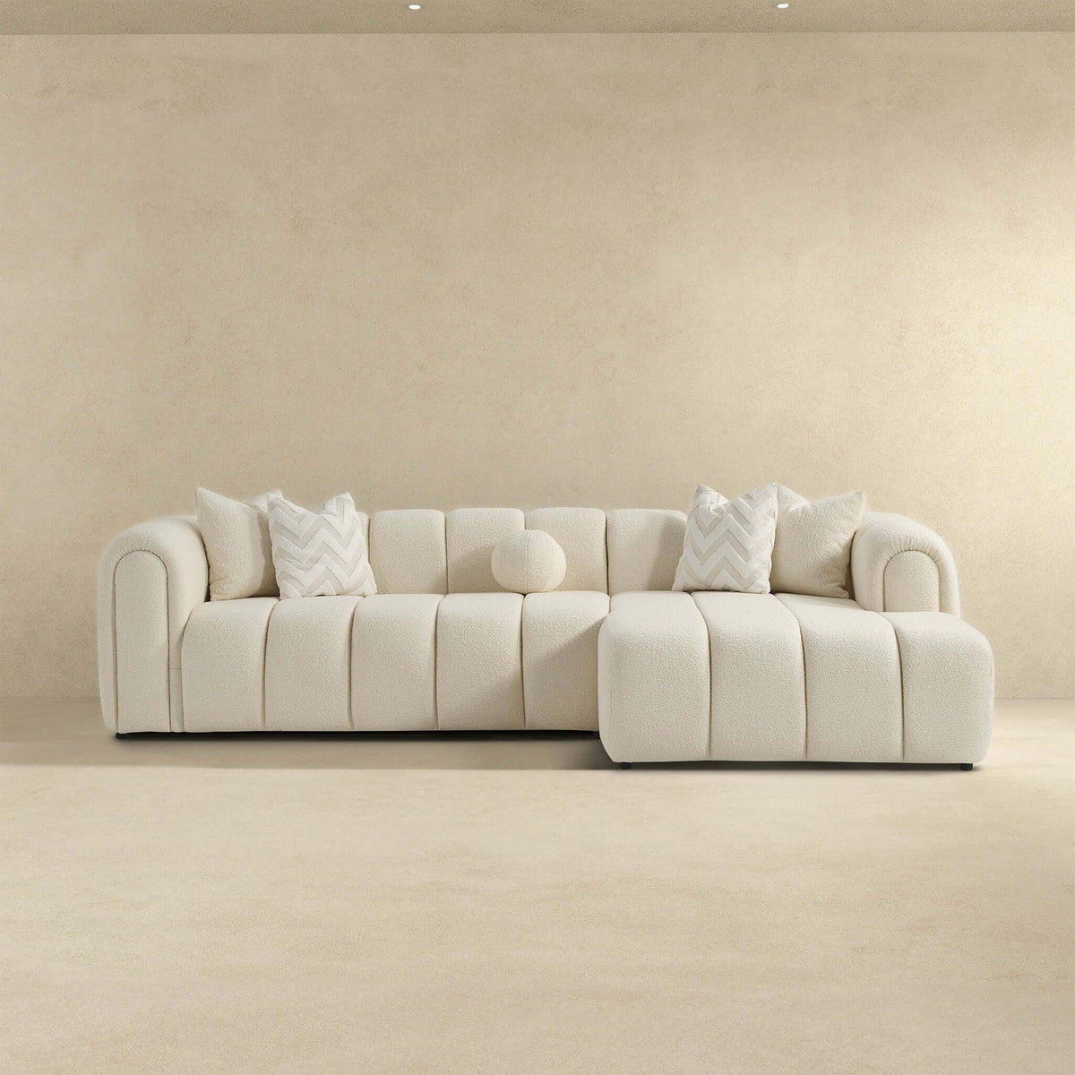 Modern Tufted Right Sectional Sofa with Toss Pillows - Ivory
