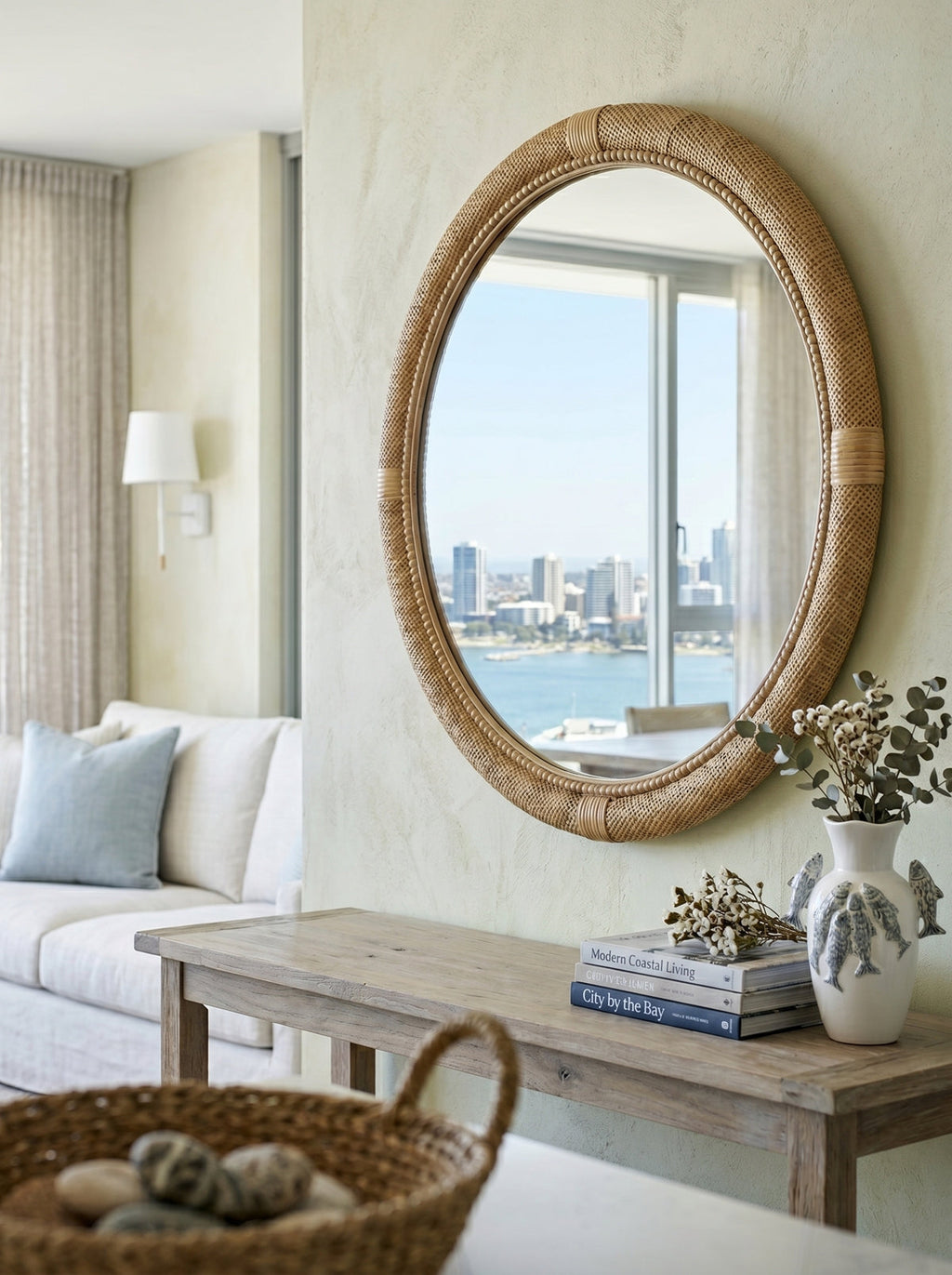 Woven Rattan Decorative Round Mirror