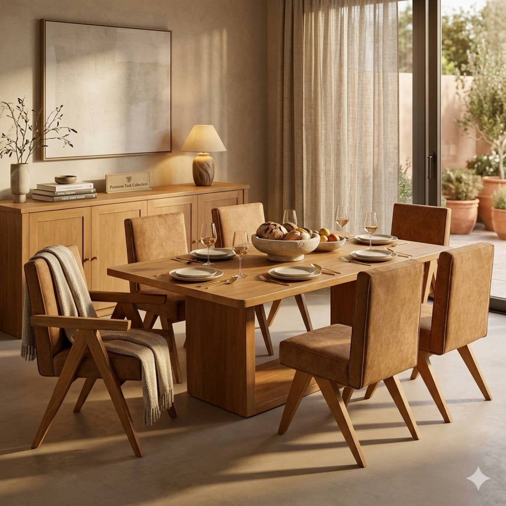 Zoey Dining Set with Rectangular Pedestal Table and Upholstered Chairs - Light Brown