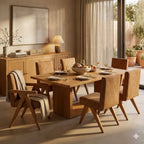 Zoey Dining Set with Rectangular Pedestal Table and Upholstered Chairs - Light Brown