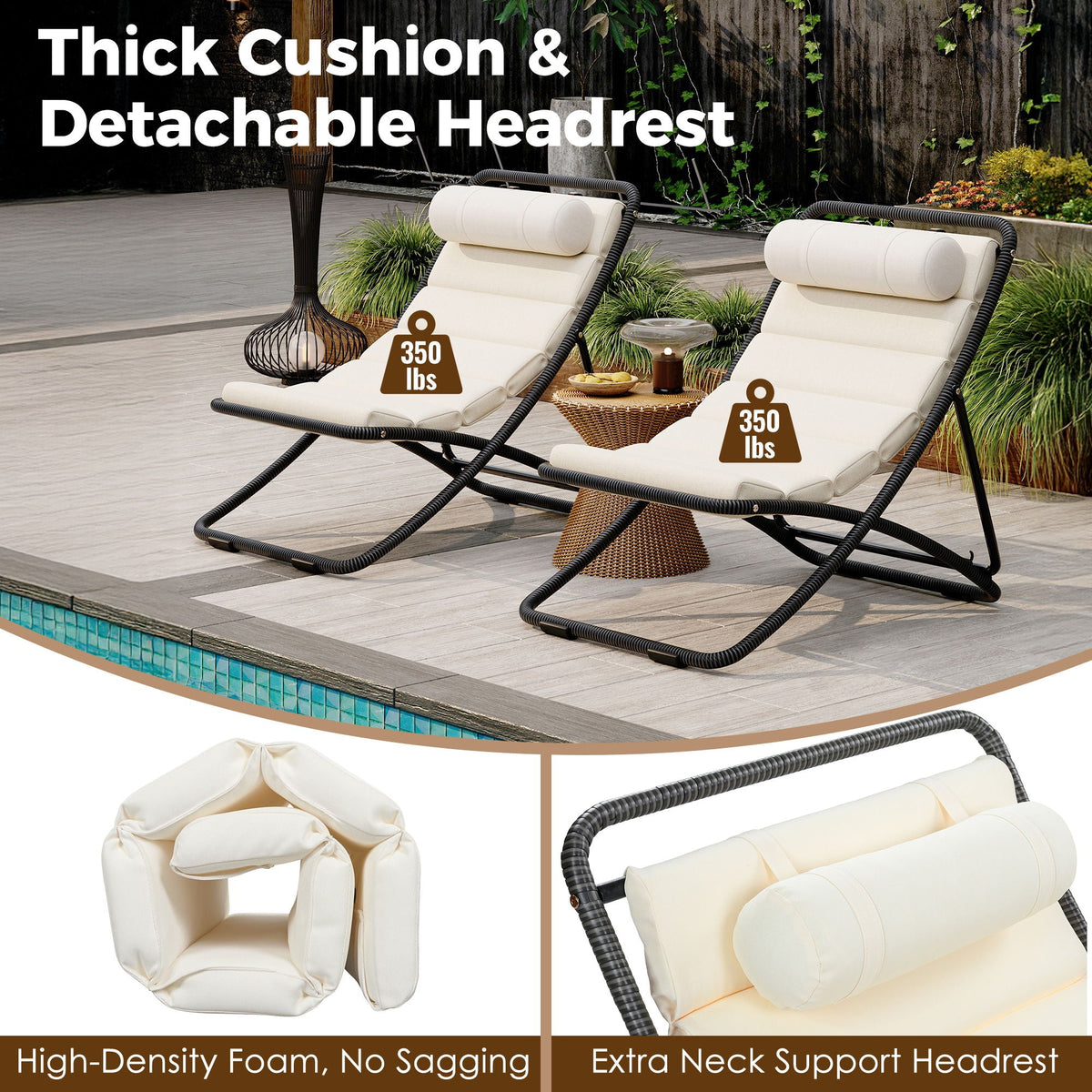 Outdoor Folding Chair Set with Adjustable Backrest – Black or Yellow