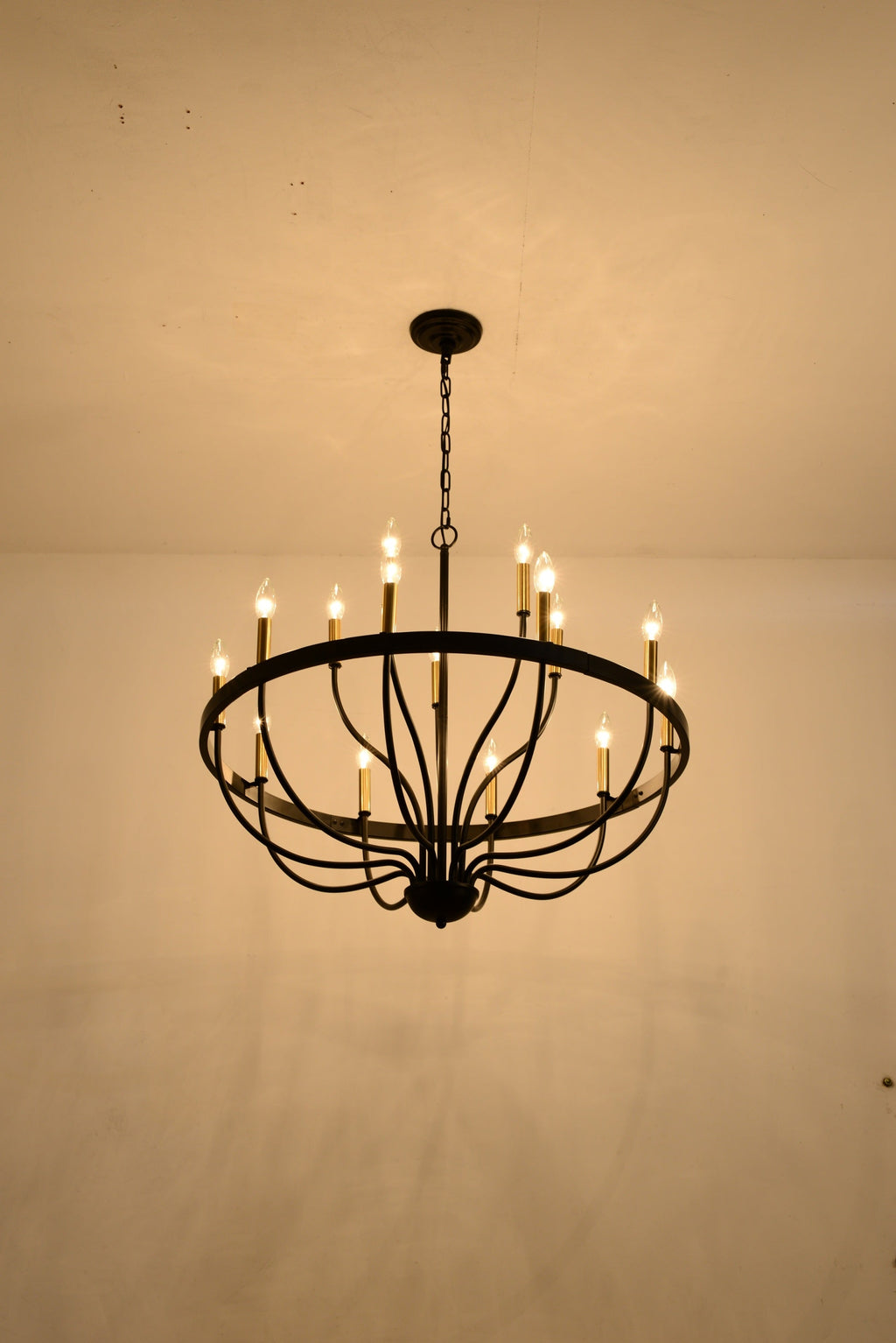 18-Light Industrial Iron Candle Chandelier with Adjustable Height - Gold & Black