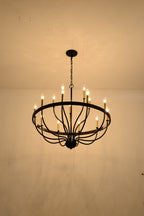 18-Light Industrial Iron Candle Chandelier with Adjustable Height - Gold & Black