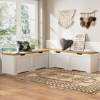 3-Piece L-Shaped Multi-Functional Storage Bench with Cushion - White/Natural