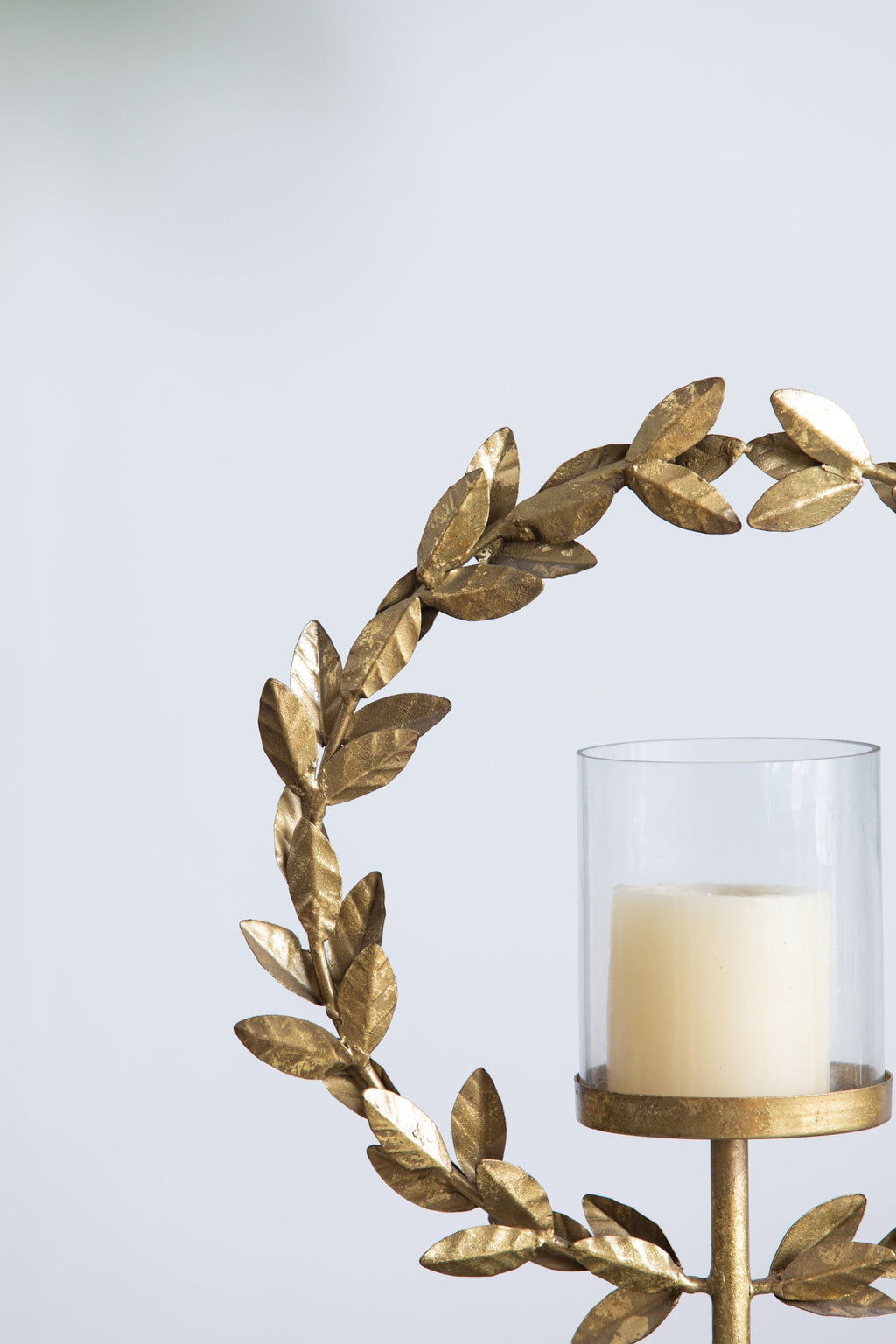 Iron Floral Hurricane Table Lamp with Marble Base - Gold & White