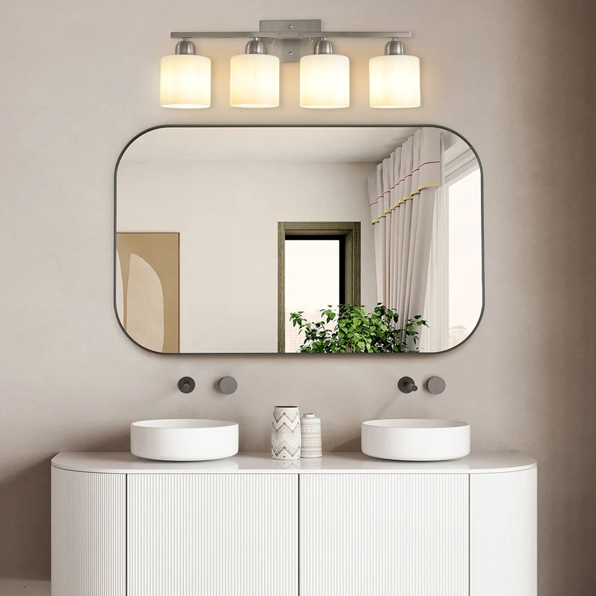 Modern 4-Light Bathroom Fixture with Nickel Finish