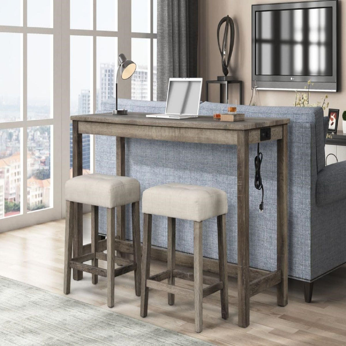 Transitional Backless Counter Stool Set with Upholstered Cushion - Black or Beige