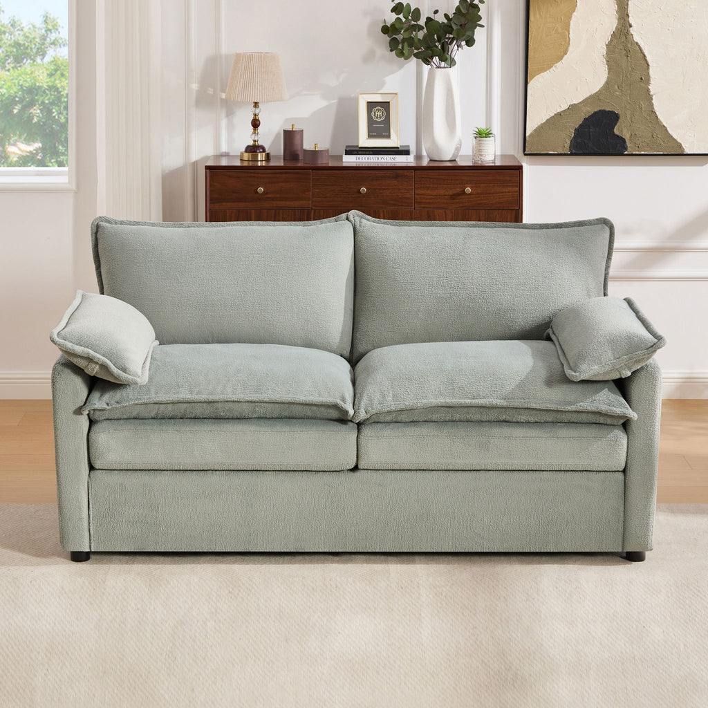 Modern Loveseat Sofa with Side Storage Pockets - Green, Beige, or Dark Gray