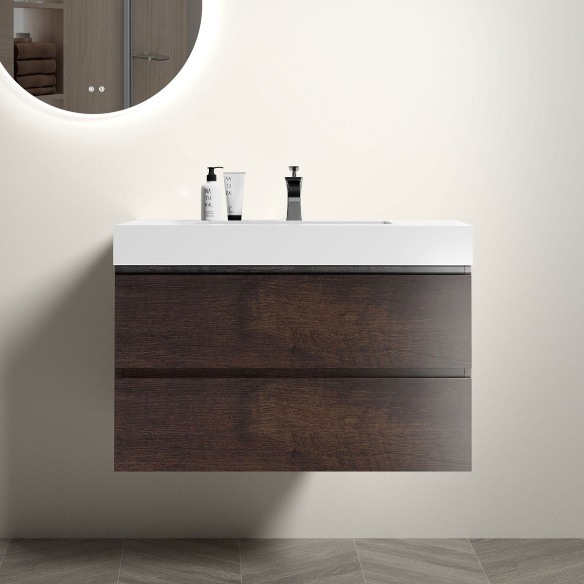 Alice Wall-Mounted Bathroom Vanity with Integrated Sink - Black or White