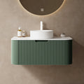 36" Floating Bathroom Vanity with Curved Edges and Ceramic Sink - Dark Green