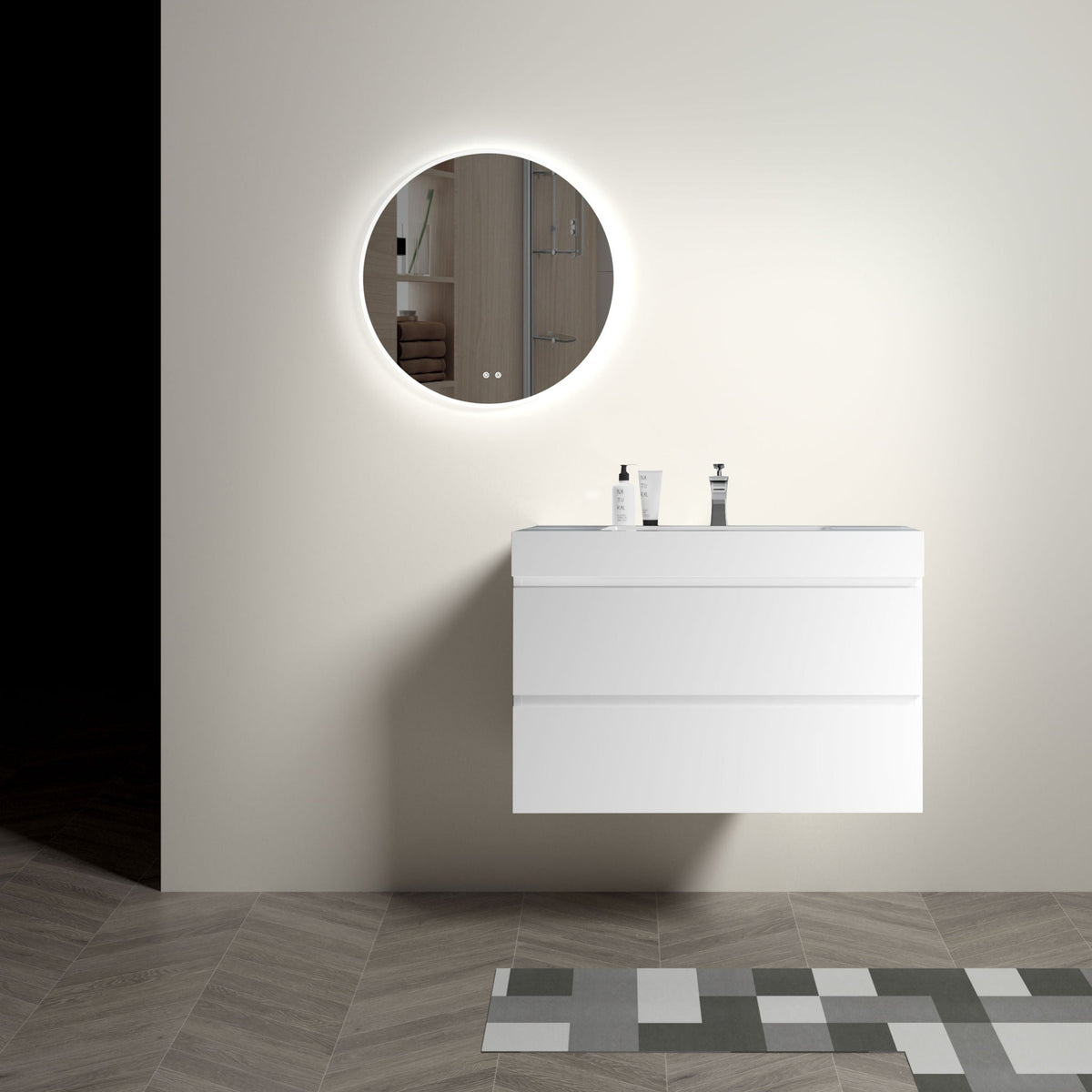 Modern Floating Bathroom Vanity with Large Storage - White or Black