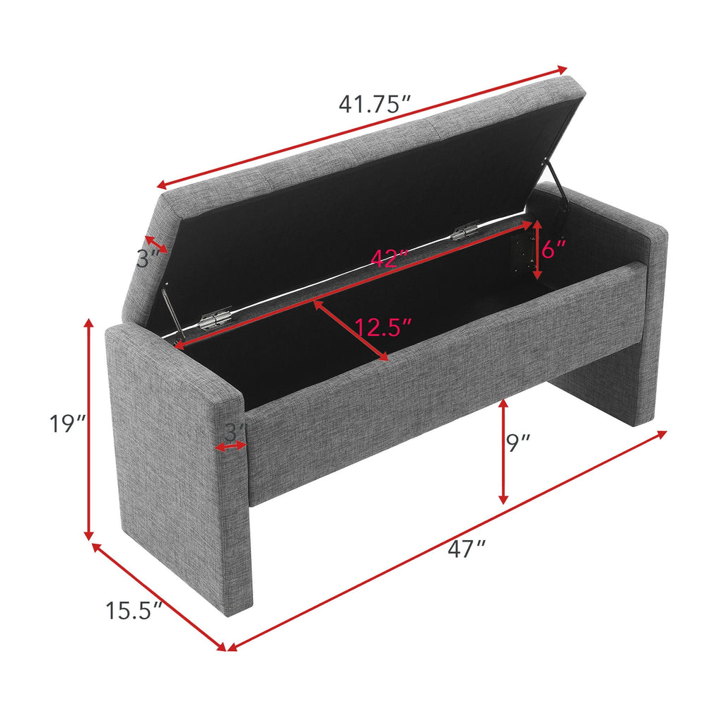 Modern Upholstered Large Bed End Bench with Hidden Storage - Multiple Colors