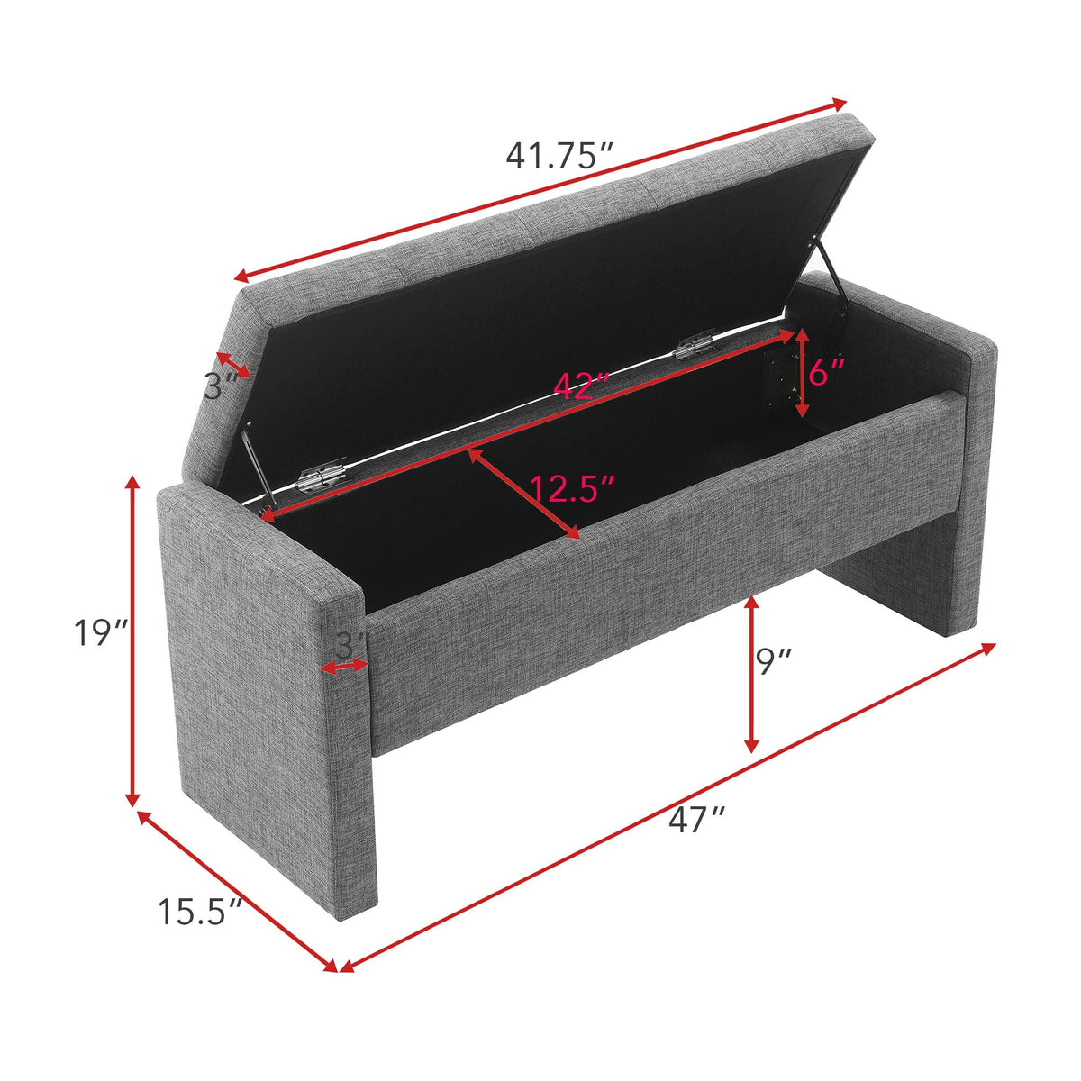 Modern Upholstered Large Bed End Bench with Hidden Storage - Multiple Colors