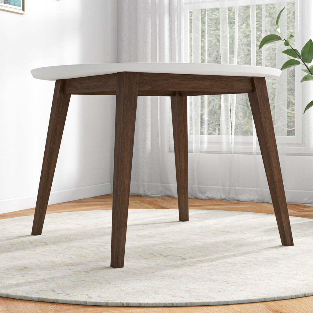 White Round Dining Table with Solid Wood Construction - White