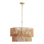 2 Tier Boho Wabi Sabi Chandelier with Handwoven Rattan Shade - Gold