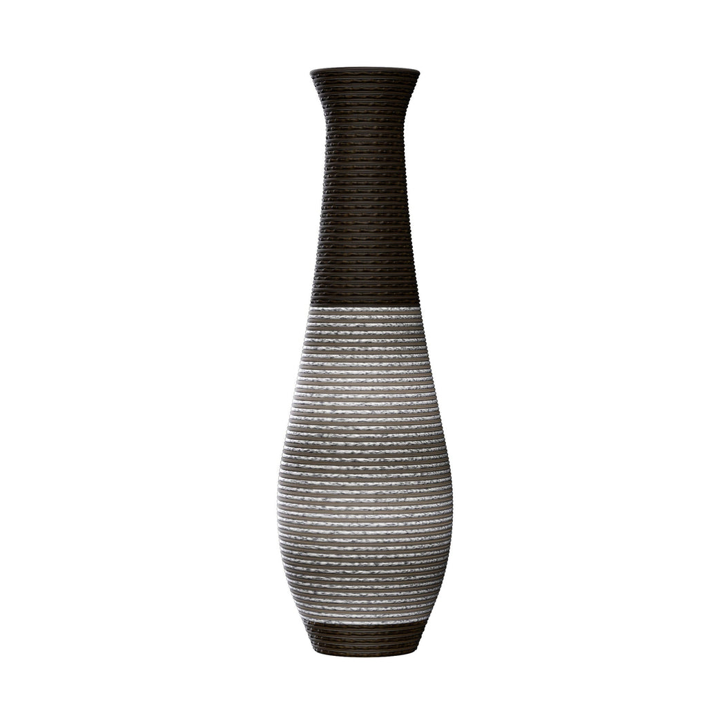Tall Artificial Rattan Floor Vase with Two-Tone Finish - Black / Gray