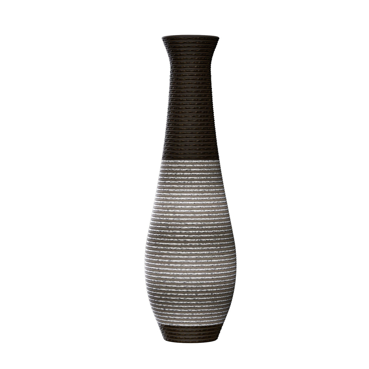 Tall Artificial Rattan Floor Vase with Two-Tone Finish - Black / Gray