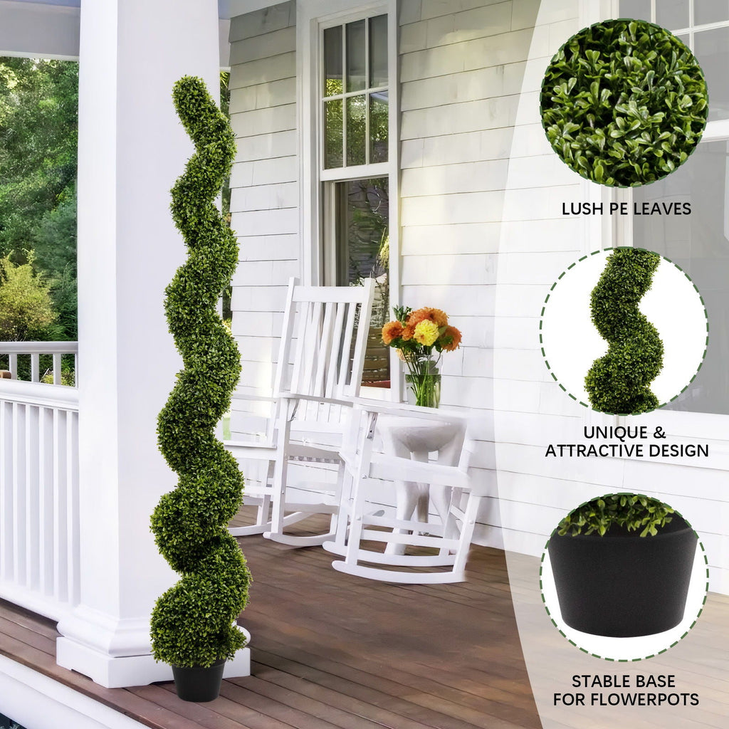 Artificial Outdoor UV Resistant Boxwood Topiary Spiral Tree - Green
