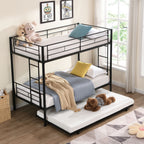 Twin Over Twin Metal Bunk Bed with Trundle - Black