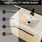 Bathroom Vanity Set with Resin Countertop Sink and 2 Doors - Light Brown Oak