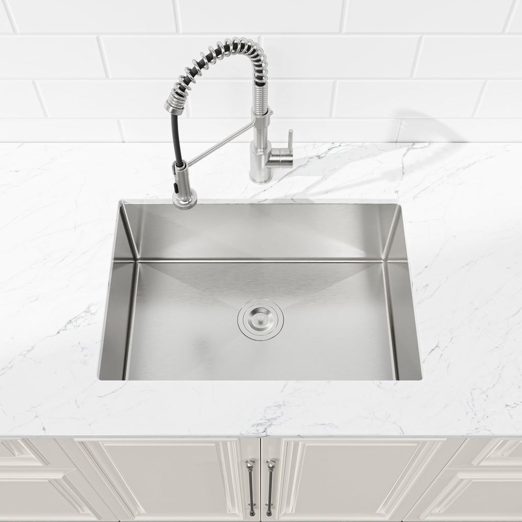 Stainless Steel Kitchen Sink with Single Bowl - Brushed Nickel