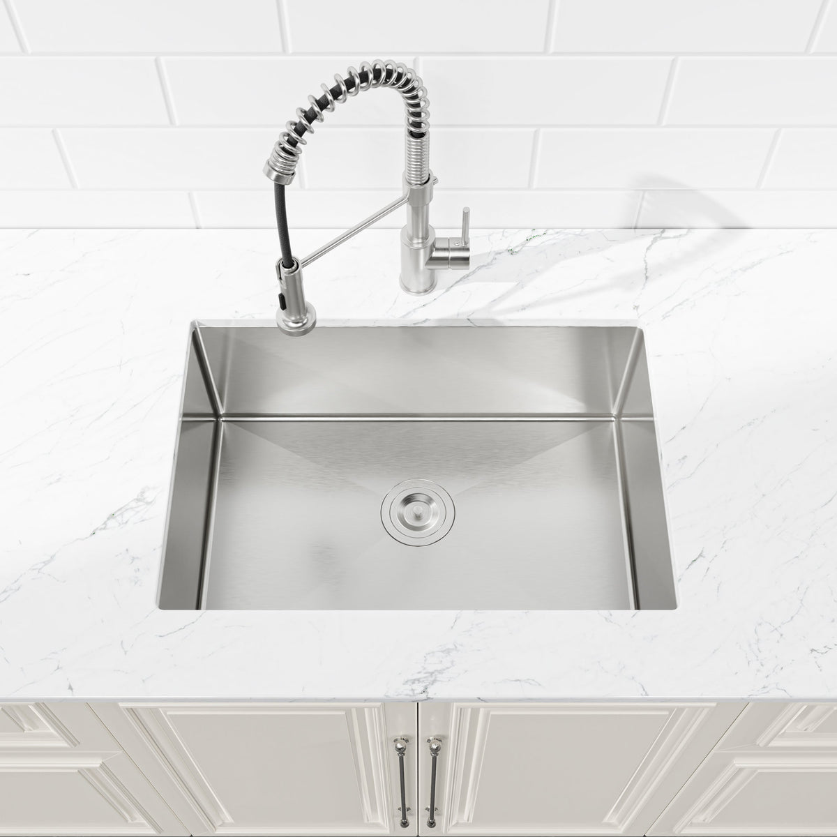 Stainless Steel Kitchen Sink with Single Bowl - Brushed Nickel