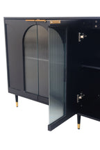 Lacquered Wooden Sideboard with 4 Glass Doors - Black