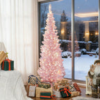 Pink 5ft Pencil Christmas Tree with Snow-Flocked Branches - Pink