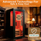 One-Two Person Far Infrared Sauna with 7-Color Therapy Lighting - Solid Wood