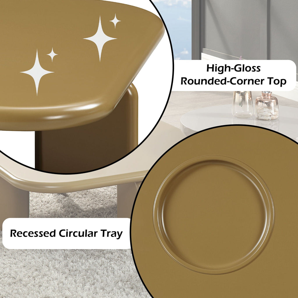 Yellow Brown Coffee Table with High Gloss Finish - 35" Square