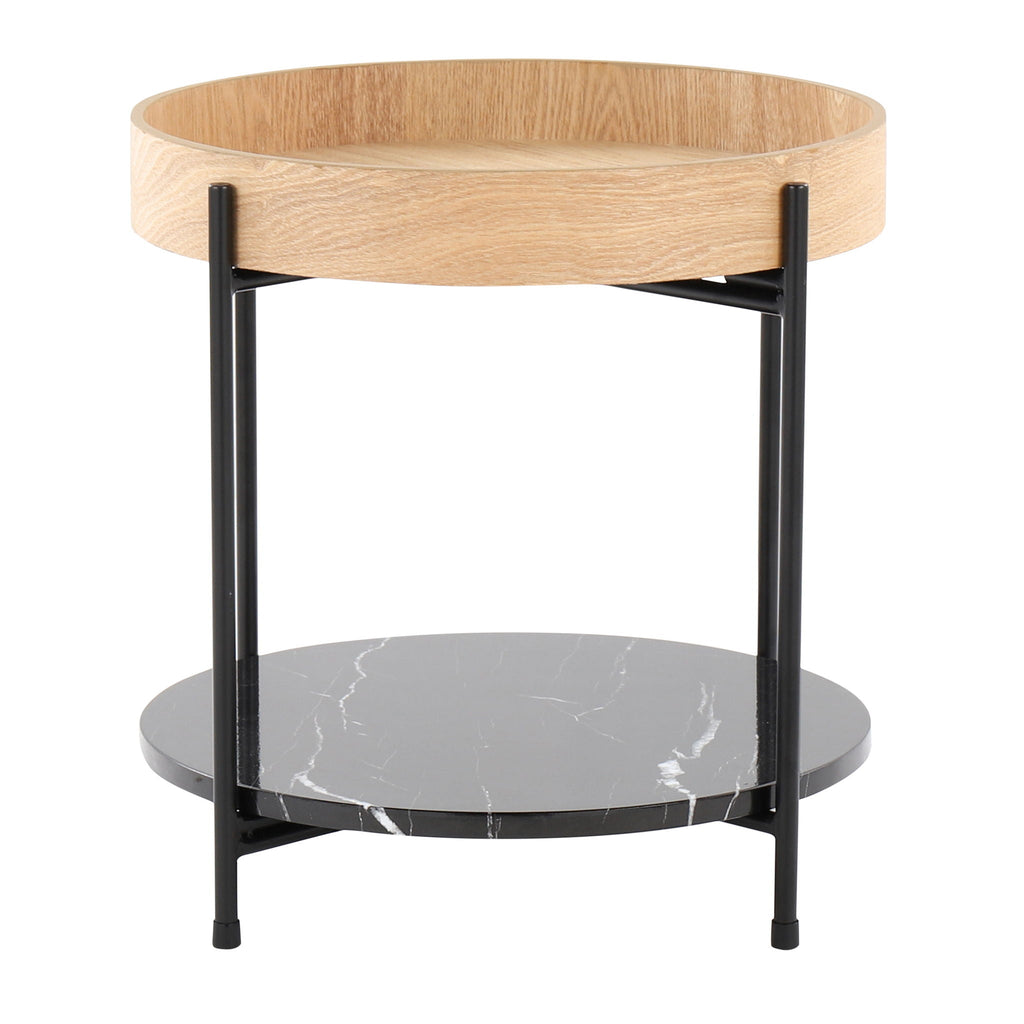Contemporary End Table with Mixed Material Shelf - Black / Natural