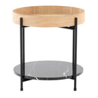 Contemporary End Table with Mixed Material Shelf - Black / Natural