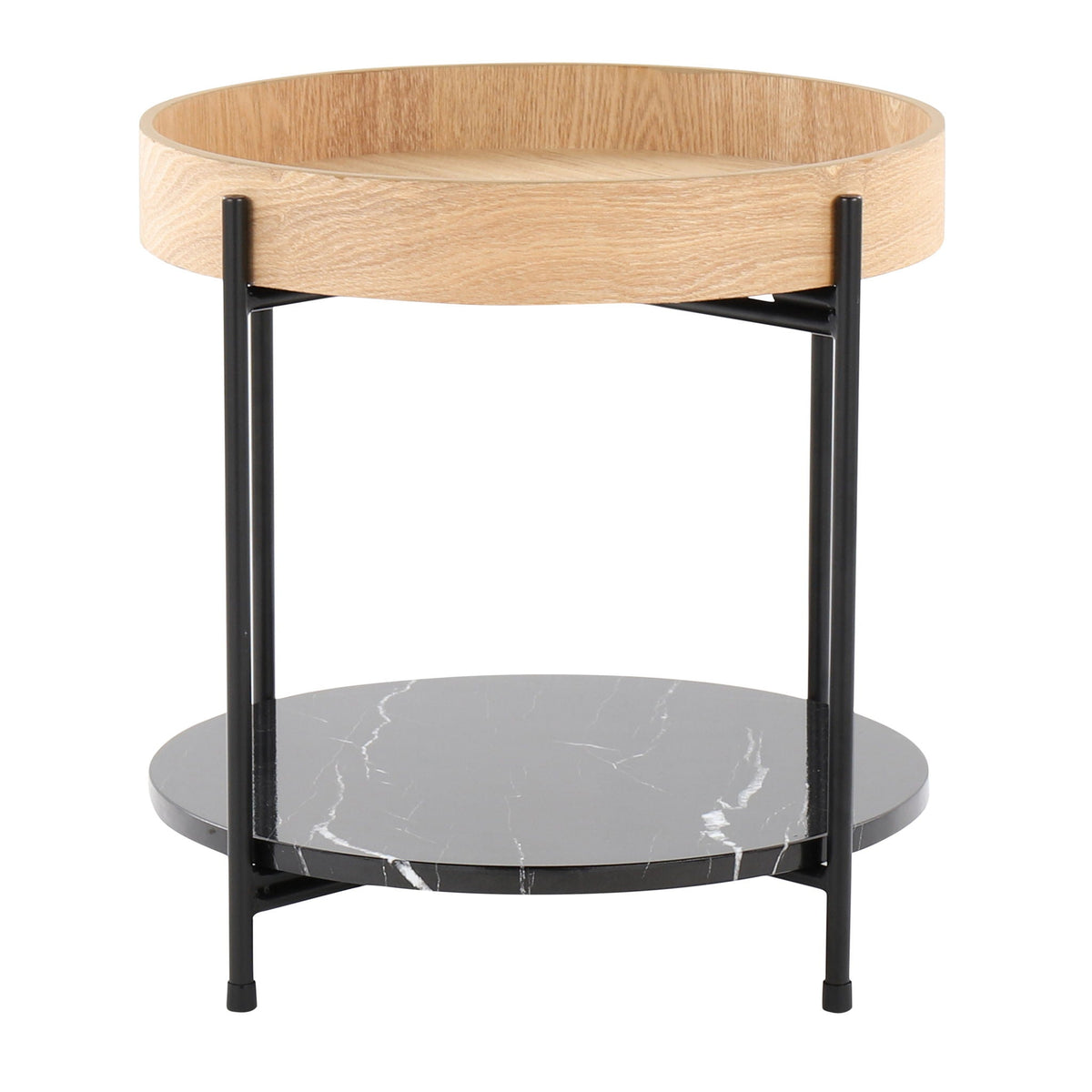 Contemporary End Table with Mixed Material Shelf - Black / Natural