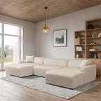 High-Quality Microfiber Sectional Sofa with Deep Seating - Beige or Dark Green