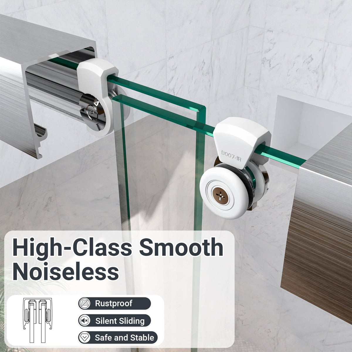 Semi-Frameless Double Sliding Shower Door with Smooth Stainless Steel Rollers - Brushed Nickel