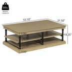 Wood Coffee Table with Black Legs and Open Storage Shelves - Brown