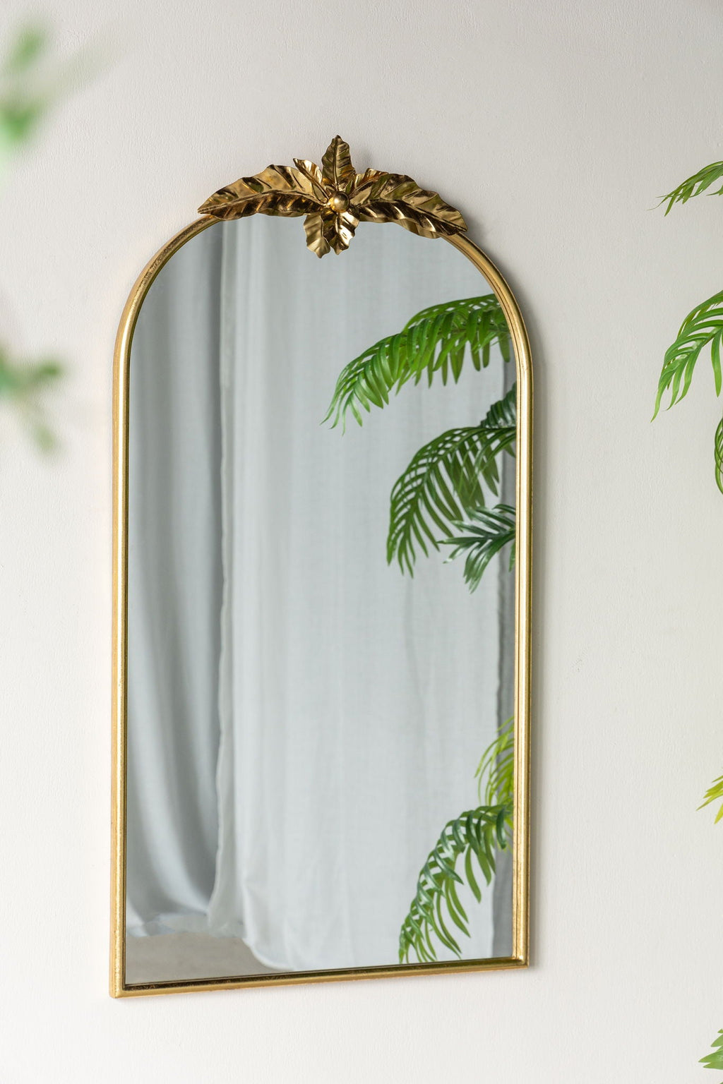 Gold Arched Wall Mirror with Metal Frame - Decorative Accent