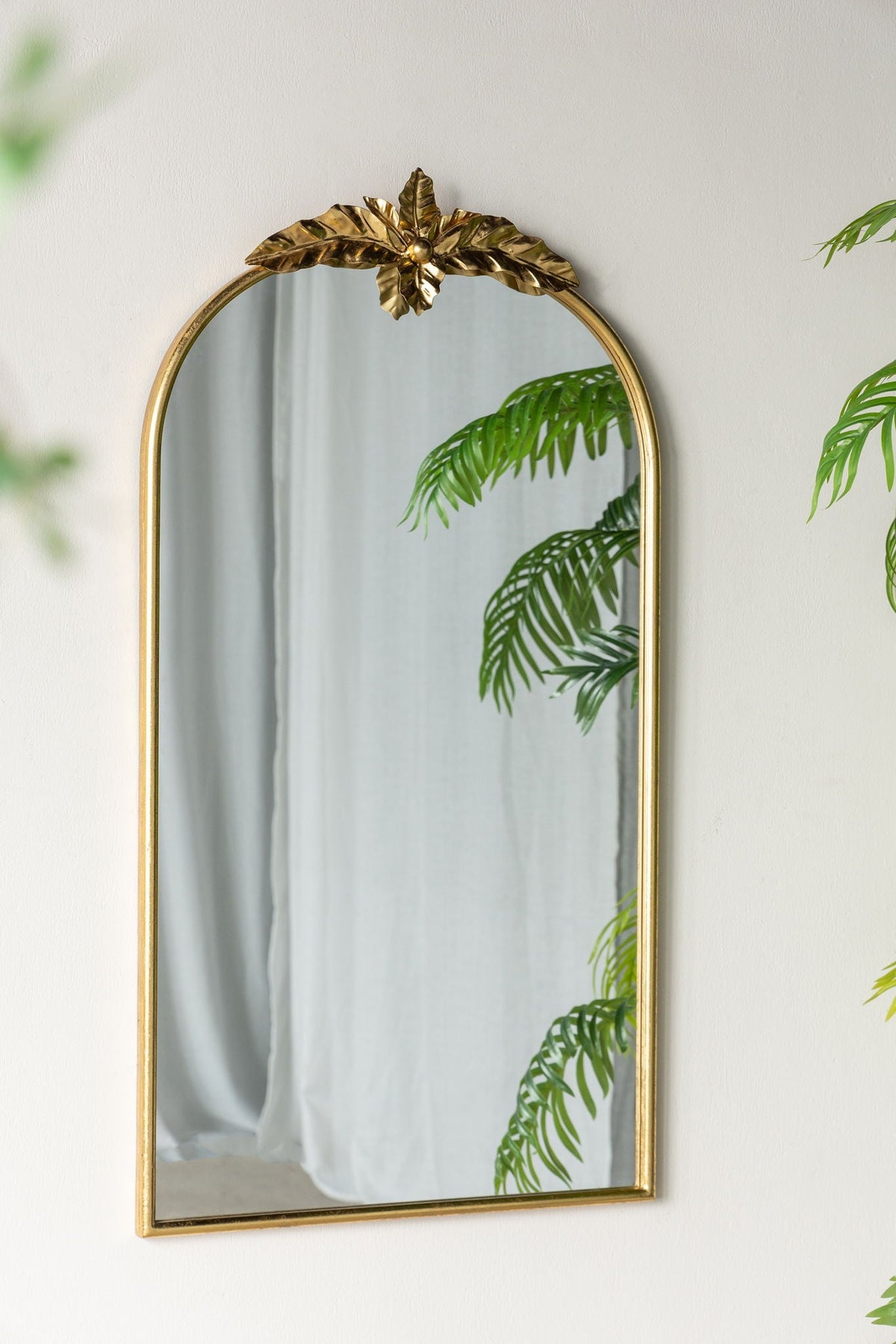 Gold Arched Wall Mirror with Metal Frame - Decorative Accent