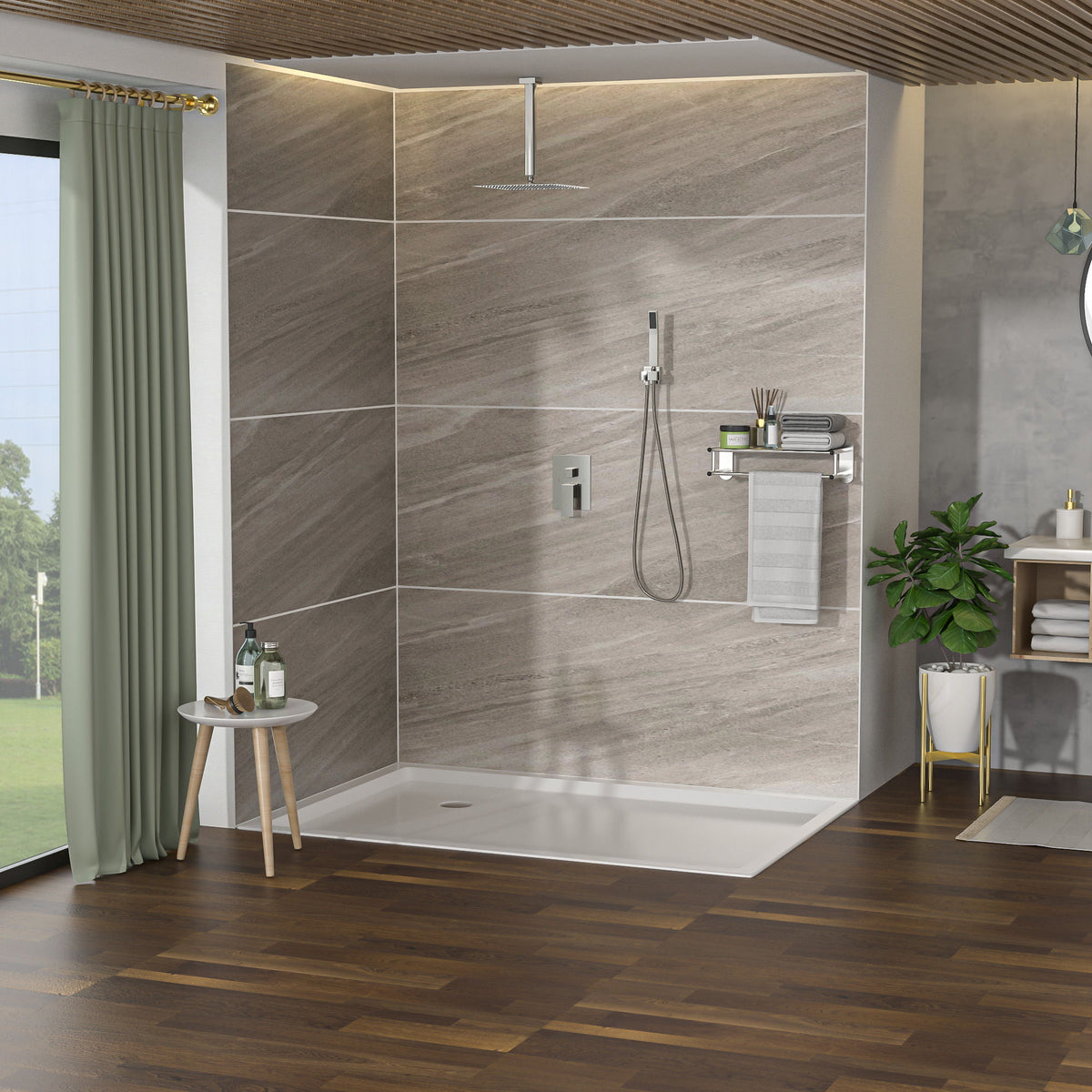 Dual Shower Head 16" Ceiling Mount Shower System with Pressure-Balanced Valve - Gray