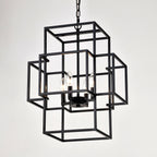 4 Light Metal Lantern Pendant Light with Adjustable Height - Black or Gold